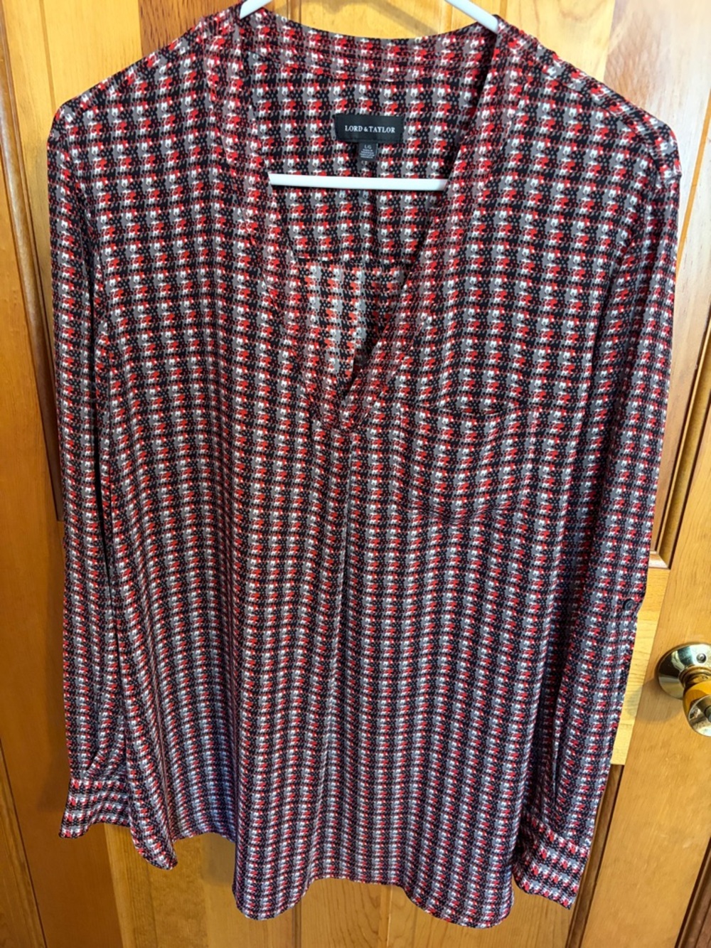Lord & Taylor Red and Black Patterned Long-Sleeve Tunic